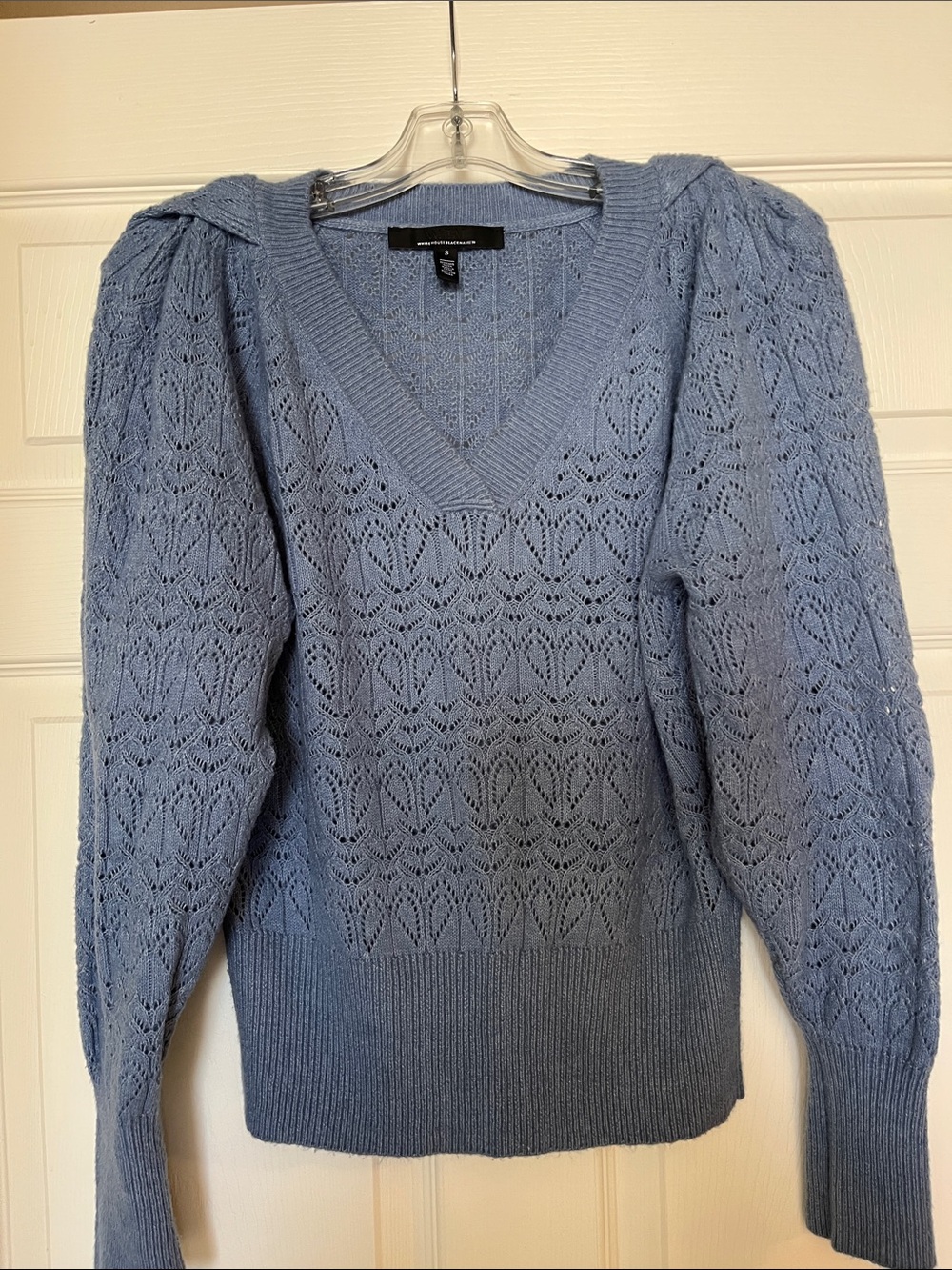 White House Black Market Light Blue Lace-Knit V-Neck Sweater
